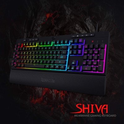 Redragon K512 SHIVA RGB Membrane Gaming Keyboard with Multimedia Keys, 6 Extra On-Board Macro Keys, Dedicated Media Control, Detachable Wrist Rest