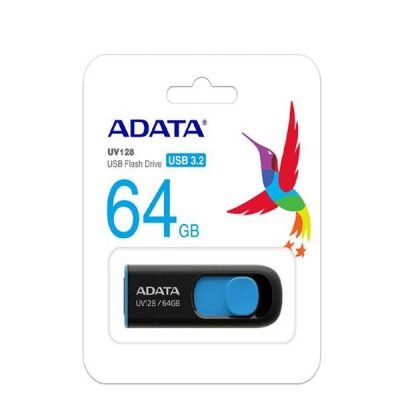 ADATA UV128 64GB USB 3.0 Retractable Capless Flash Drive, Blue (AUV128-64G-RBE)