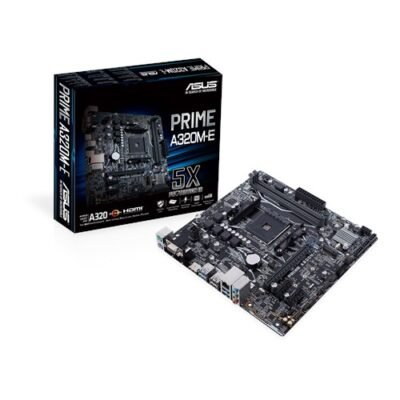 ASUS PRIME A320M-E AMD AM4 uATX motherboard with LED lighting, DDR4 3200MHz, 32Gb/s M.2, HDMI, SATA 6Gb/s, USB 3.1 Gen 2