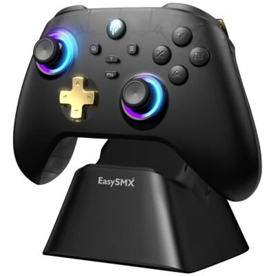 EasySMX D05 PC Controller - Enhanced Wireless Bluetooth Pro Controller with Charging Dock/Hall Sensor/RGB Lighting, No Stick Drift, No Dead Zone, Work for Windows PC, Android, Steam and Switch