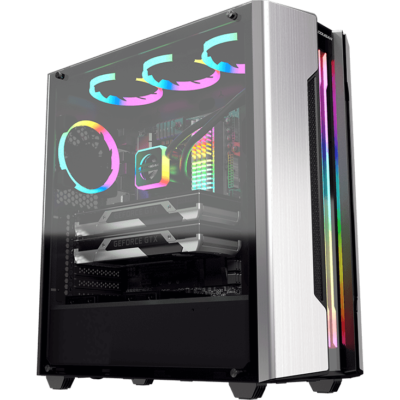 COUGAR Gemini S Silver Gaming Mid Tower Case with a Full-Sized Tempered Glass Cover and Integrated RGB Lighting