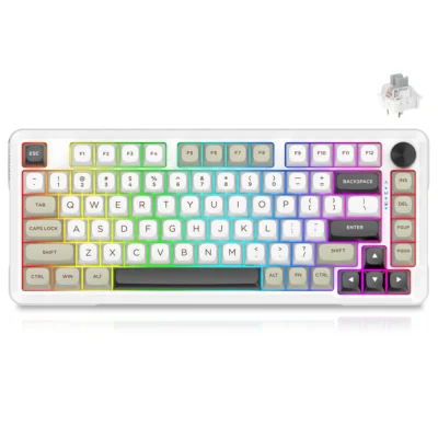 E-YOOSO Z-82 Wired 81+1 Keys Mechanical Keyboard Clicky Gray Switches - White/Red/Black
