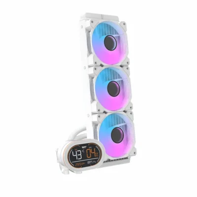 DarkFlash DH360D RGB Liquid CPU Cooler with Temperature and CPU Usage LED Display - White
