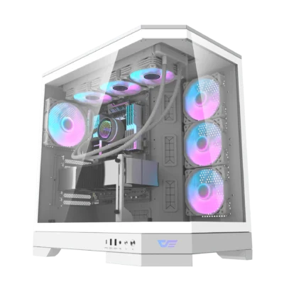 DarkFlash DQX90 Mid-Tower ATX Gaming Case with 4 ARGB Fans – White