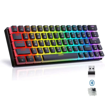 Tezarre TK63 Wireless Keyboard Bluetooth/2.4G/USB Wired 60% Mechanical Gaming Keyboard RGB Backlit PBT Pudding Keycaps Hot-Swappable