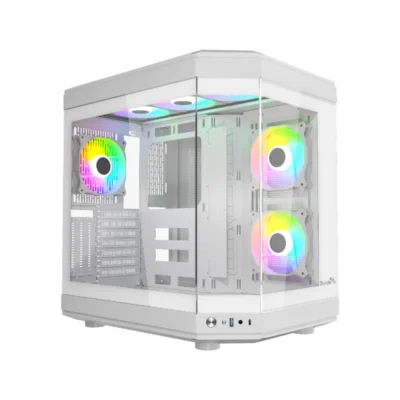 Thunder Carbon TGC-639W Modern Aesthetic Dual Chamber Panoramic Tempered Glass Mid-Tower ATX PC Gaming Case – White