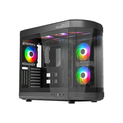 Thunder Rogue TGC-657B Modern Aesthetic Dual Chamber Panoramic Tempered Glass Mid-Tower ATX PC Gaming Case – Black